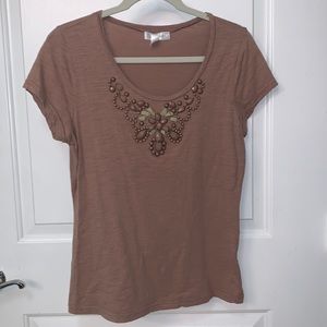 Dressbarn Beaded Mocha Brown Tee, short sleeve